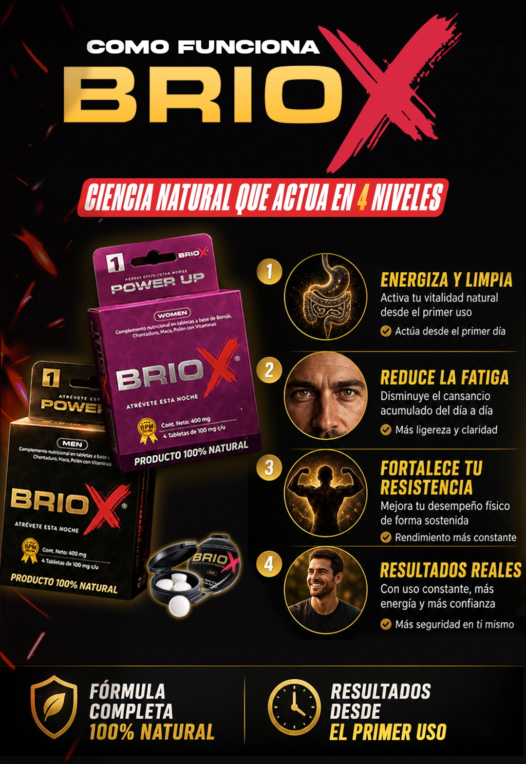 Cómo funciona BrioX — ciencia natural en 4 niveles