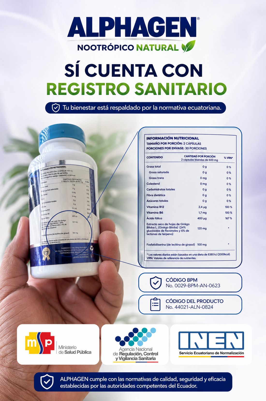 ALPHAGEN cuenta con registro sanitario: información nutricional, código BPM y código del producto